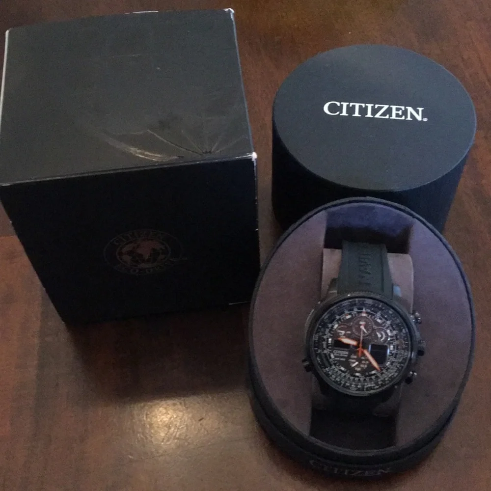 Citizen Navihawk Black with Orange Accents Pilot Chronograph